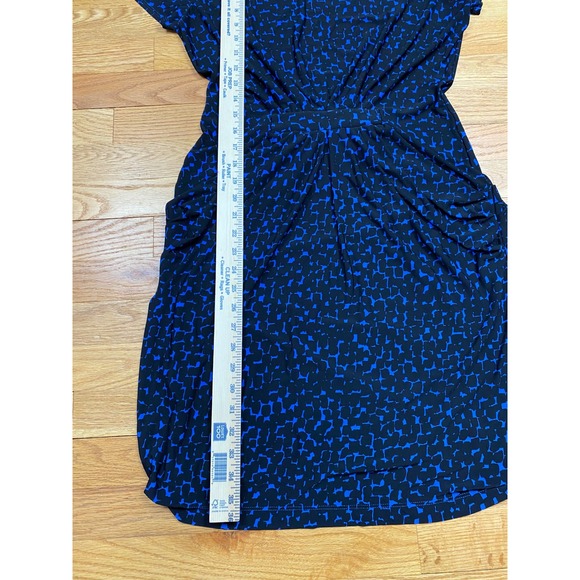 BCBGMAXAZRIA Cicely Dress Women L Blue Black Abstract Ruched Jersey Knit Chic - Picture 2 of 8
